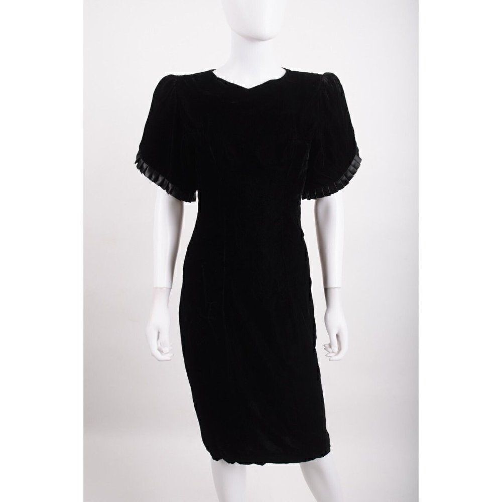 Vintage 80s Kwai Womens Dress Sz 4 Black Sheath Crushed Velvet Cocktail Evening